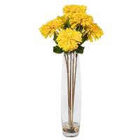 Vickerman 23" Artificial Yellow Zinnia Bouquet in Glass Vase with Acrylic Water