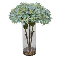 Vickerman 17" Artificial Blue Hydrangea Bouquet Glass Vase