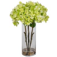 Vickerman 17" Artificial Light Green Hydrangea Bouquet Glass Vase