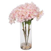 Vickerman 17" Artificial Pink Hydrangea Bouquet Glass Vase