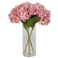 Vickerman 17" Artificial Pink Hydrangea Bouquet in Glass Vase with Acrylic Water