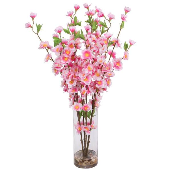 23" Artificial Light Pink Peach Blossom Bouquet in Vase with Acrylic Water