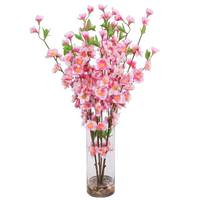 Vickerman 23" Artificial Light Pink Peach Blossom Bouquet in Vase with Acrylic Water