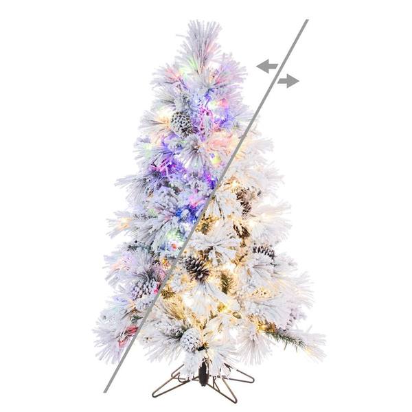 4.5' x 30" Artificial Flocked Atka Pine Tree 400 Color Changing LED Lights