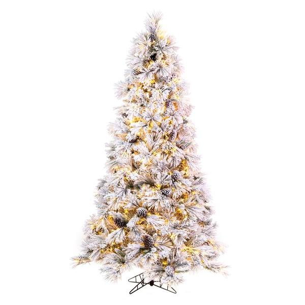 7.5' x 49" Artificial Flocked Atka Pine Tree 950 Color Changing LED Lights