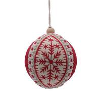 Vickerman 4" Red/White Felt Snowflake Ball Ornament (2 Pack)
