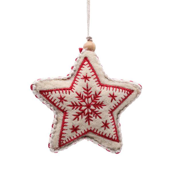 5" Red/White Felt Snowflake Heart Bell Ornament (2 pack)