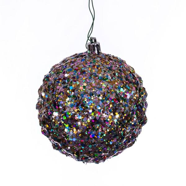 4" Multi-Color Sequin-Glitter Ball Ornament (6 Pack)