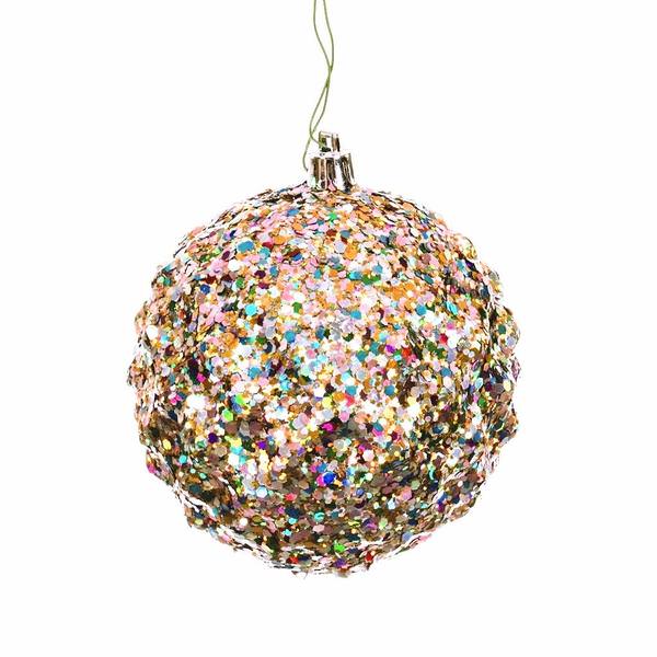 4" Multi-Color Durian-Glitter Ball Ornament (6 Pack)