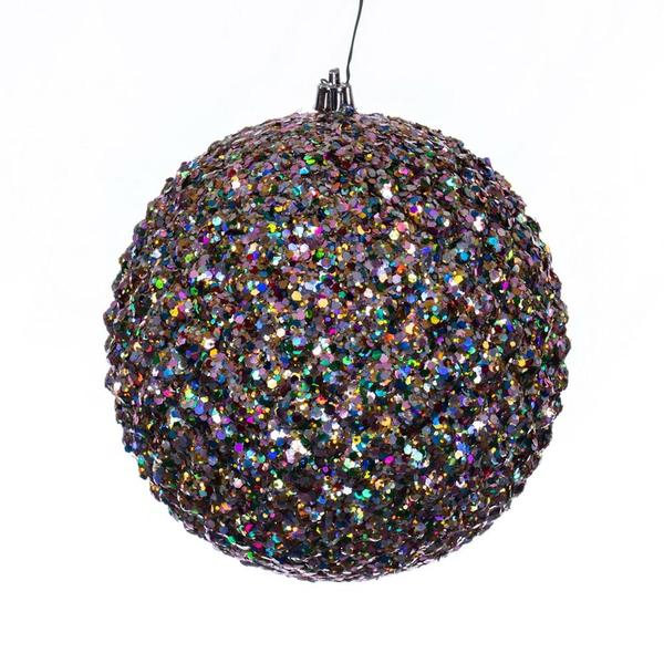 6" Multi-Color Durian Sequin-Glitter Ball Ornament (4 Pack)