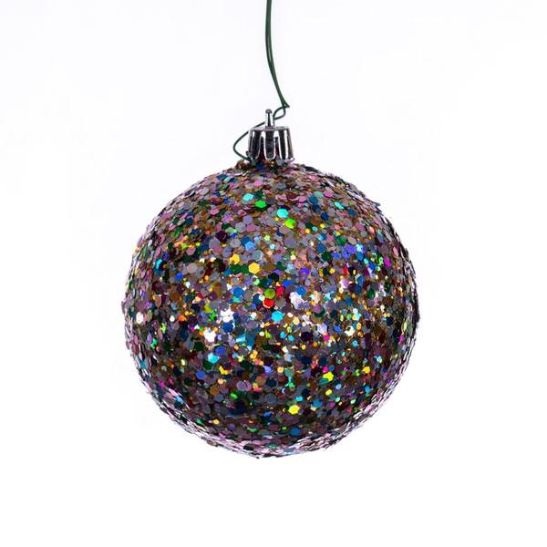 3" Multi-Color Sequin-Glitter Ball Ornament (12 Pack)