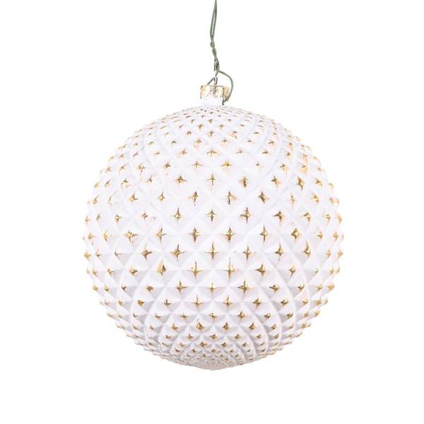 4" White Matte Durian with Gold Accents Ball Ornament (4 pack)