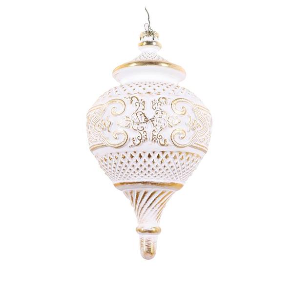 10.5" White Matte Finial with Gold Accents Drop Finial Ornament