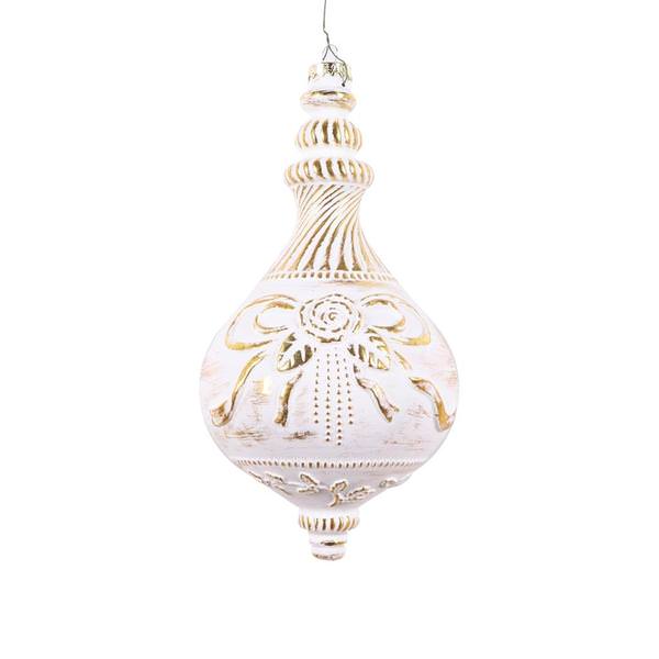 10.5" White Matte Finial with Gold Accents Drop Finial Ornament