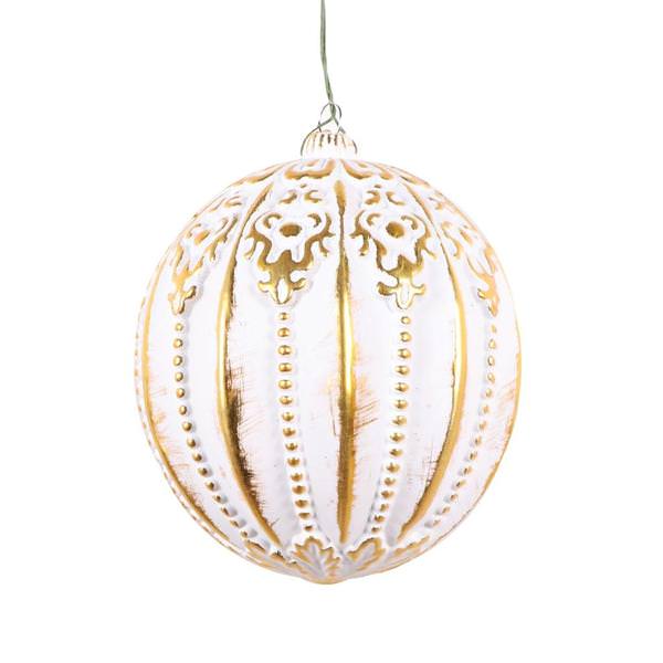 4" White Matte with Gold Accents Ball Ornament (4 pack)