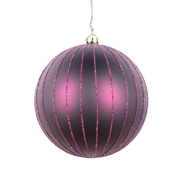 4" Plum Matte Glitter Ball Ornament (4 pack)