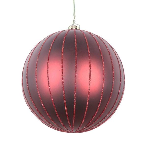 5" Burgundy Matte Glitter Ball Ornament (4 pack)