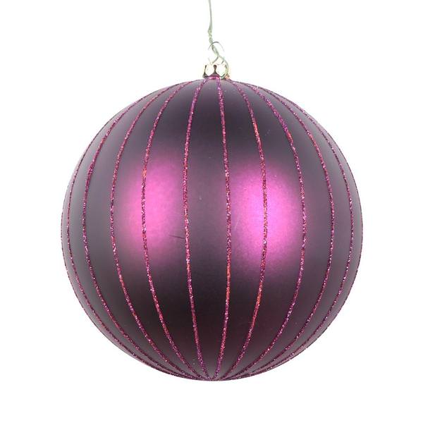 5" Plum Matte Glitter Ball Ornament (4 pack)