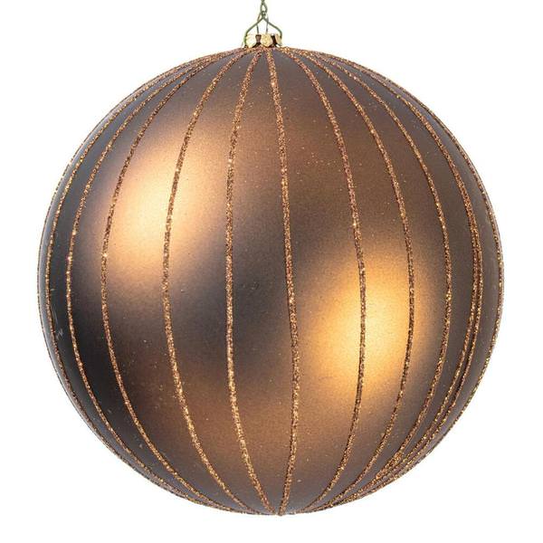 6" Mocha Matte Glitter Ball Ornament (2 pack)