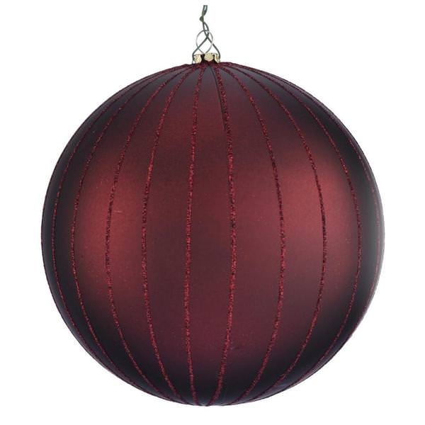 6" Burgundy Matte Glitter Ball Ornament (2 pack)