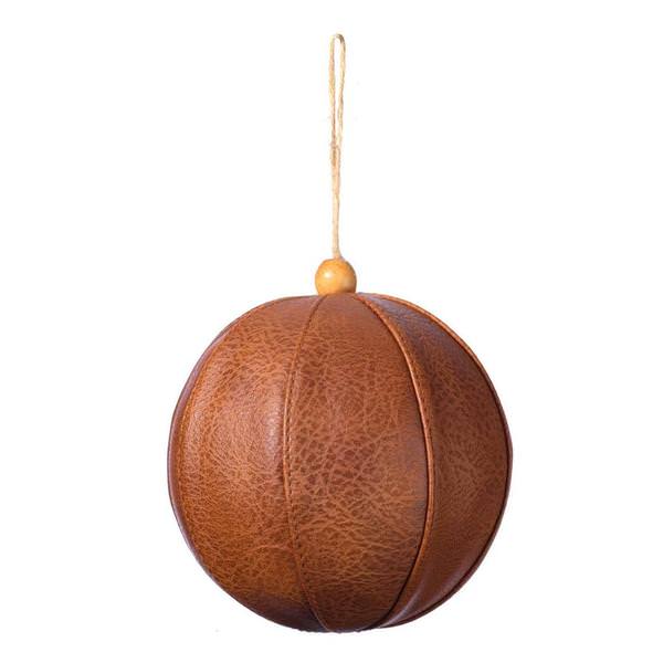 5" Mocha Brown Faux Leather Ball Ornament (4 pack)