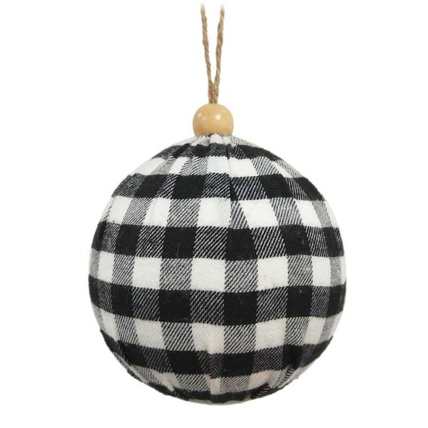 4" Black / White Assorted Plaid Ball Ornament (4 pack)