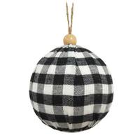 Vickerman 4" Black / White Assorted Plaid Ball Ornament (4 pack)