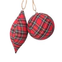 View 4" Ball / 7" Finial Red/Black Plaid Cloth Christmas Ornament (4 Pack)