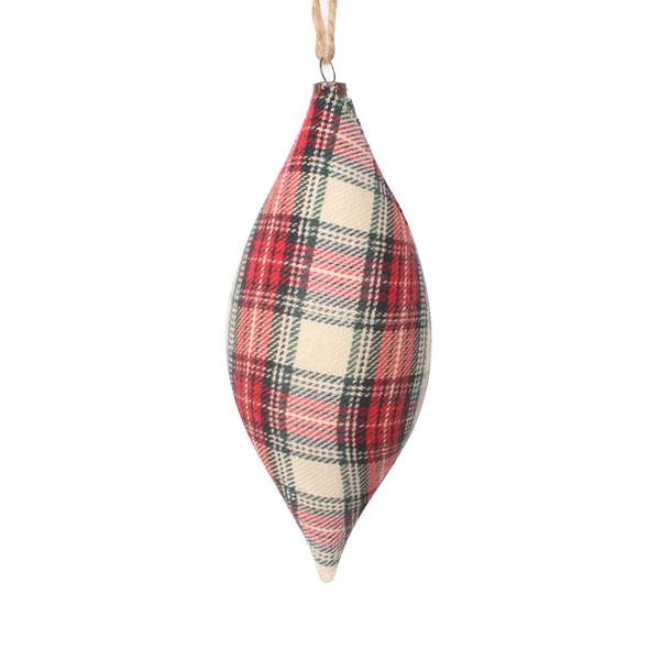 7" Red/White Plaid Finial Drop Ornament (4 Pack)