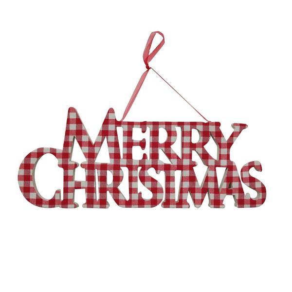 13.25" Red and White Plaid Merry Christmas Ornament (3 Pack)