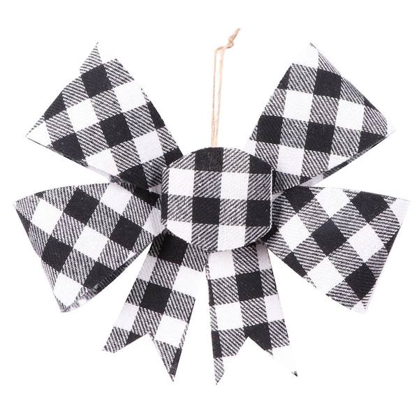 7" Black / White Plaid Bow Ornament (3 Pack)