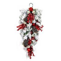 Vickerman 30" Artificial Flocked Red / Silver Berries Teardrop 50 Pure White LEDs