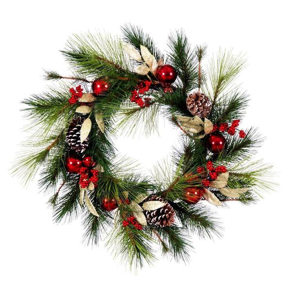24" Artificial Red/Gold Decorated Wreath