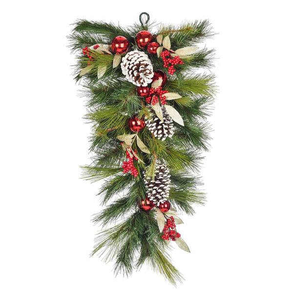 30" Artificial Teardrop Red / Gold Berries Unlit 