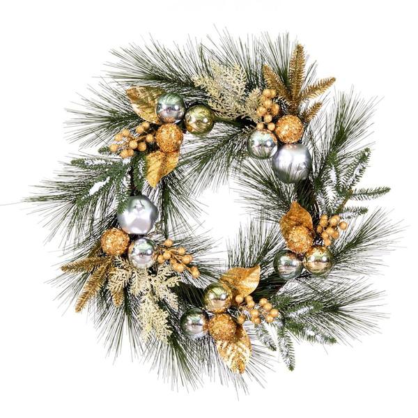 24" Artificial Wreath Gold/Silver Decor 15 tips Wreath
