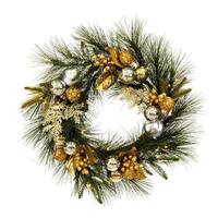 Vickerman 24" Artificial Wreath Gold/Silver Decor 35 Battery Operated Warm White LED Lights