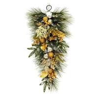 Vickerman 2.5' Artificial Gold/Silver Christmas Teardrop Battery Operated Warm White LED Lights