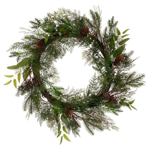 24" Artificial Cedar Wreath with Pinecone