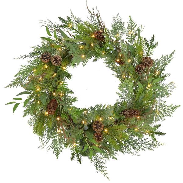 24" Artificial Cedar Pine Cone Twig 35 Battery Operated Warm White LED Lights