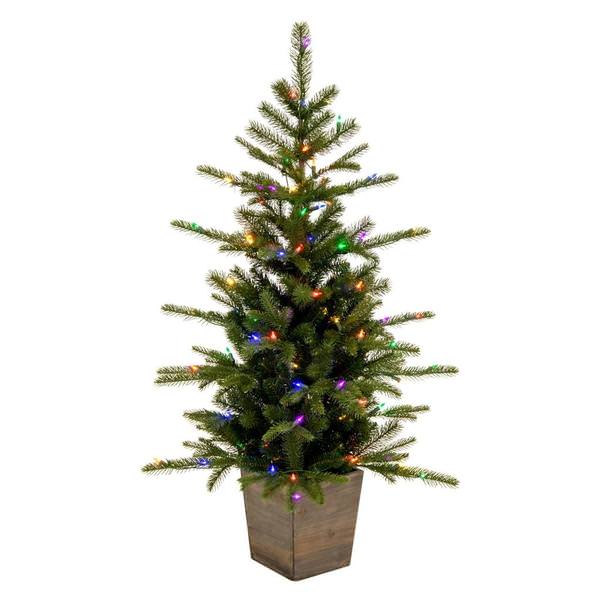 4' x 30" Artificial Winston Spruce Potted Tree with 100 Multi Colored Mini LED Lights