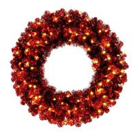 36" Artificial Tinsel Red Wreath 100 Warm White Lights 36" Artificial Tinsel Red Wreath 100 Warm White Lights