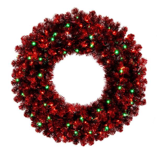 48" Artificial Tinsel Red Wreath 200 Red and Green Lights