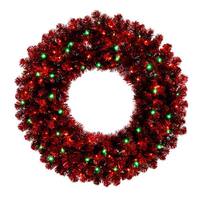 Vickerman 36" Artificial Tinsel Red Wreath 100 Red and Green Lights