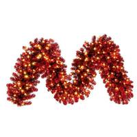 Vickerman 9' Artificial Red Tinsel Garland with 200 Warm White Miniature LED Lights