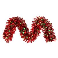 Vickerman 9' Artificial Red Tinsel Garland with 200 Red and Green Miniature LED Lights