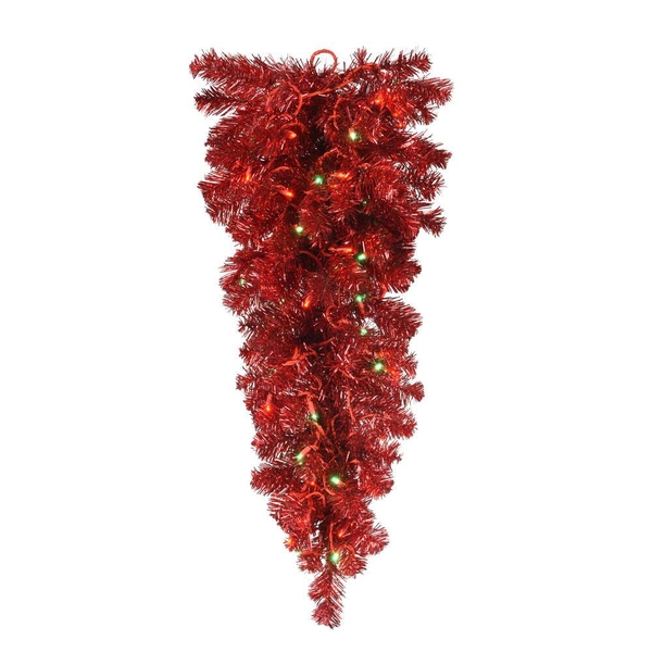 36" Artificial Tinsel Red Teardrop 50 Red / Green Mini Lights