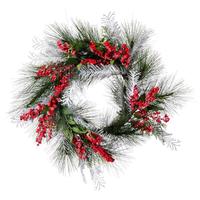Vickerman 24" Artificial Frosted Hardneedle Red / Green Berries Unlit