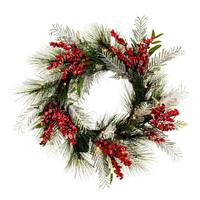 View 24" Artificial Frosted Hardneedle Red / Green Berries 35 Warm White LED Lights