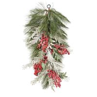 Vickerman 30" Artificial Frosted Teardrop Red/Green Décor Unlit