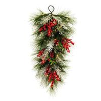 Vickerman 30" Artificial Frosted Teardrop Red Berries 50 Warm White LED Lights
